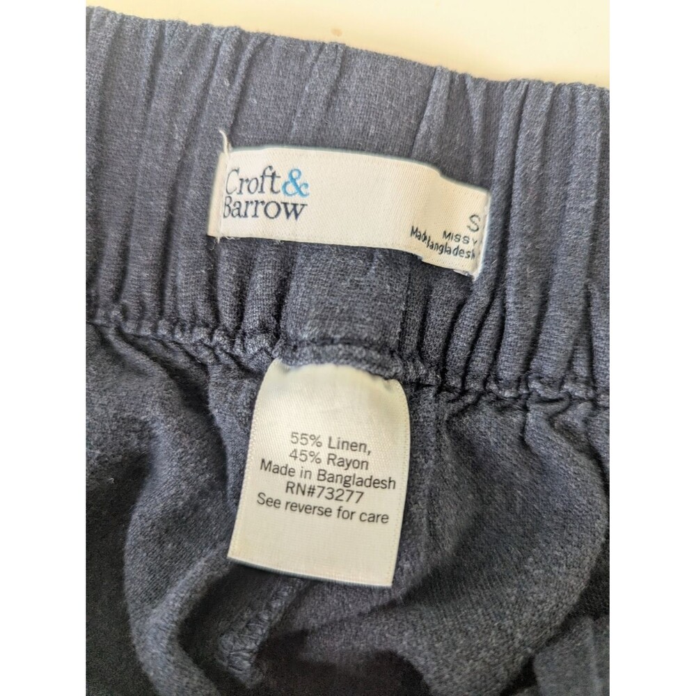 Croft & Barrow Linen Blend Crop Pants Size S Navy Blue Pull On Wide Leg Breezy - Picture 9 of 10
